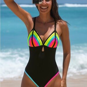 Popvil neon and black Women's Swimsuit NWT